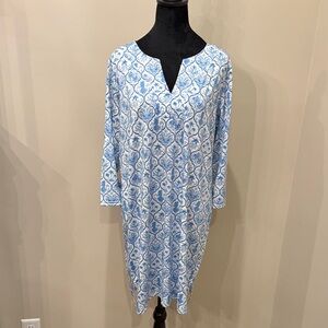 Stella Parker Island Collection UPF 50 Blue and White Patterned Coverup Dress L